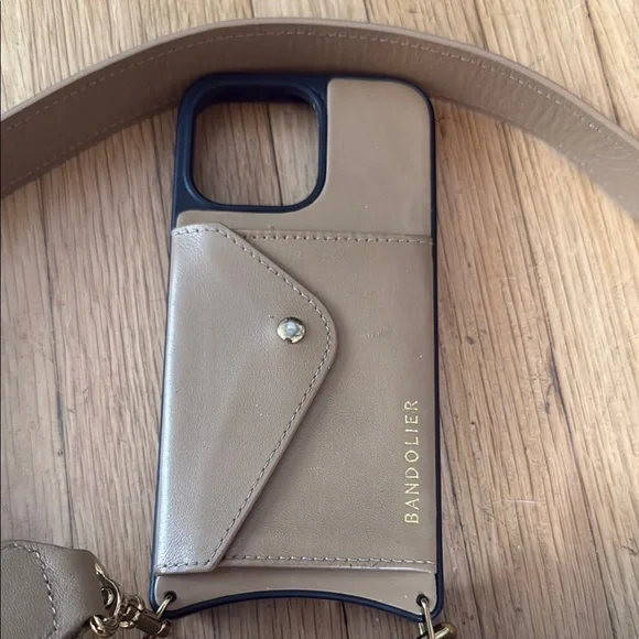 Bandolier Tan Phone Case with Strap 14 pro max